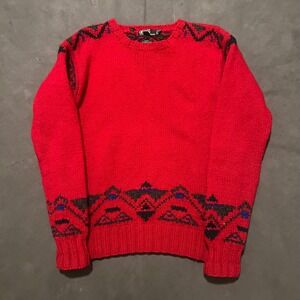 Vintage Polo Ralph Lauren Handknit Wool Sweater Mens 20 M Red Southwestern Aztec
